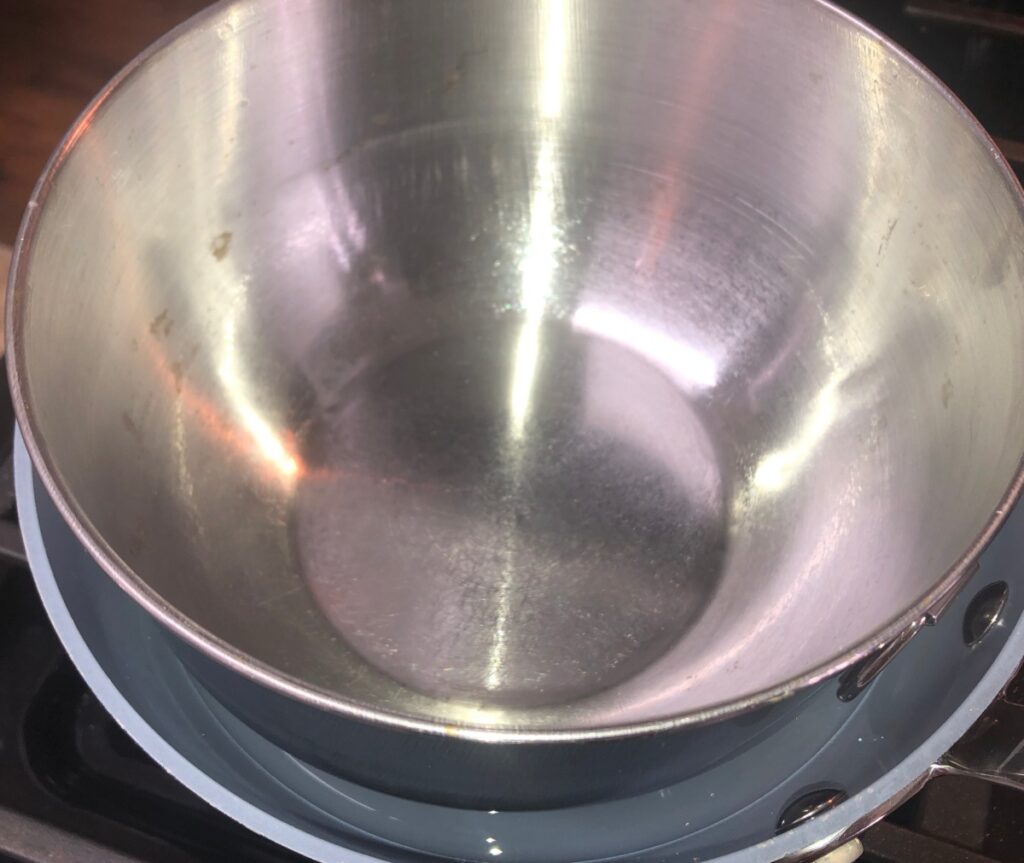 heat proof bowl in water in sauce pan