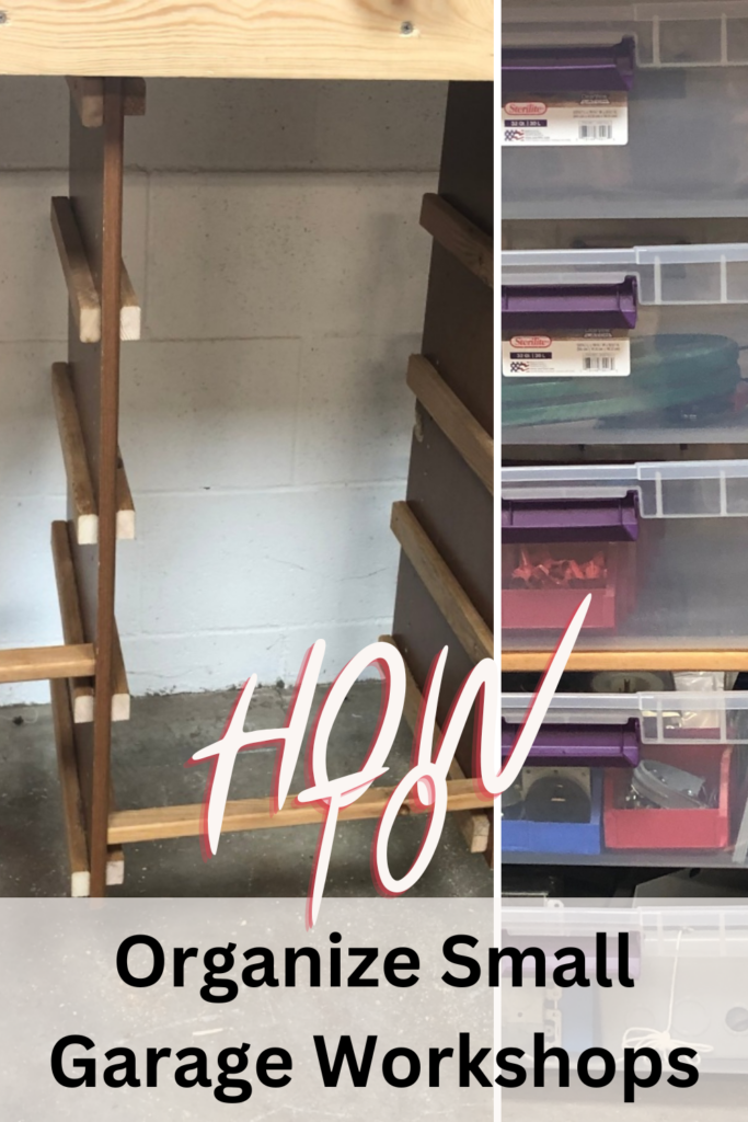 2 pictures on of before adding bins to shelf brackets and one picture of after adding the plastic bins in to make drawers